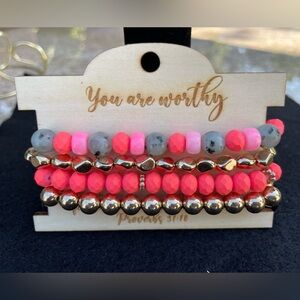 Bracelets. 4 Neon Pink Stretchy You Are Worthy Brand Bracelets. NWT